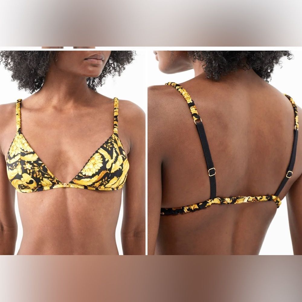 NEW Versace Barocco Print Silk Bra / Bralette Black Gold IT 2 Size Small